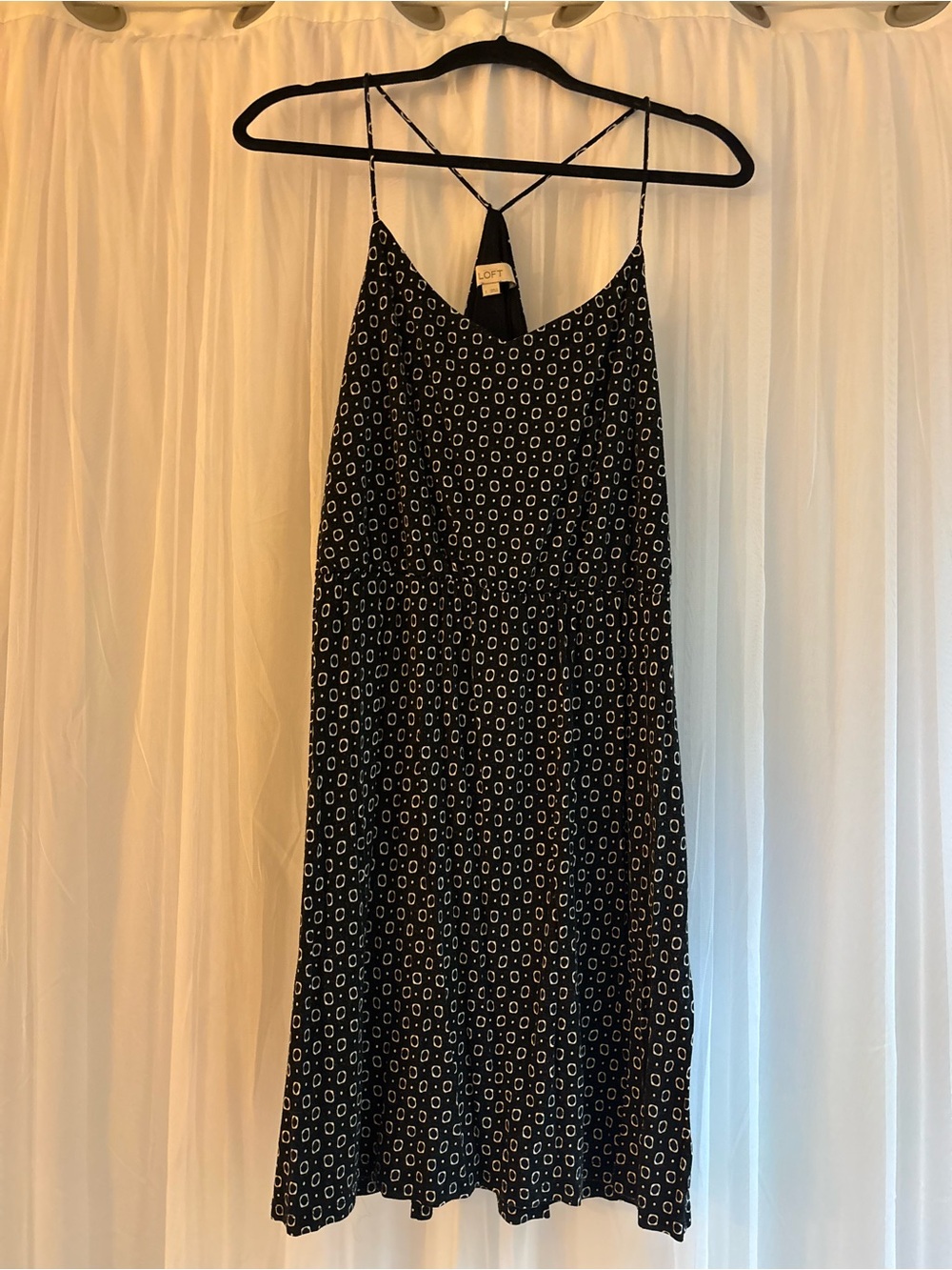 LOFT Black Midi Slip Dress with White Geometric Print